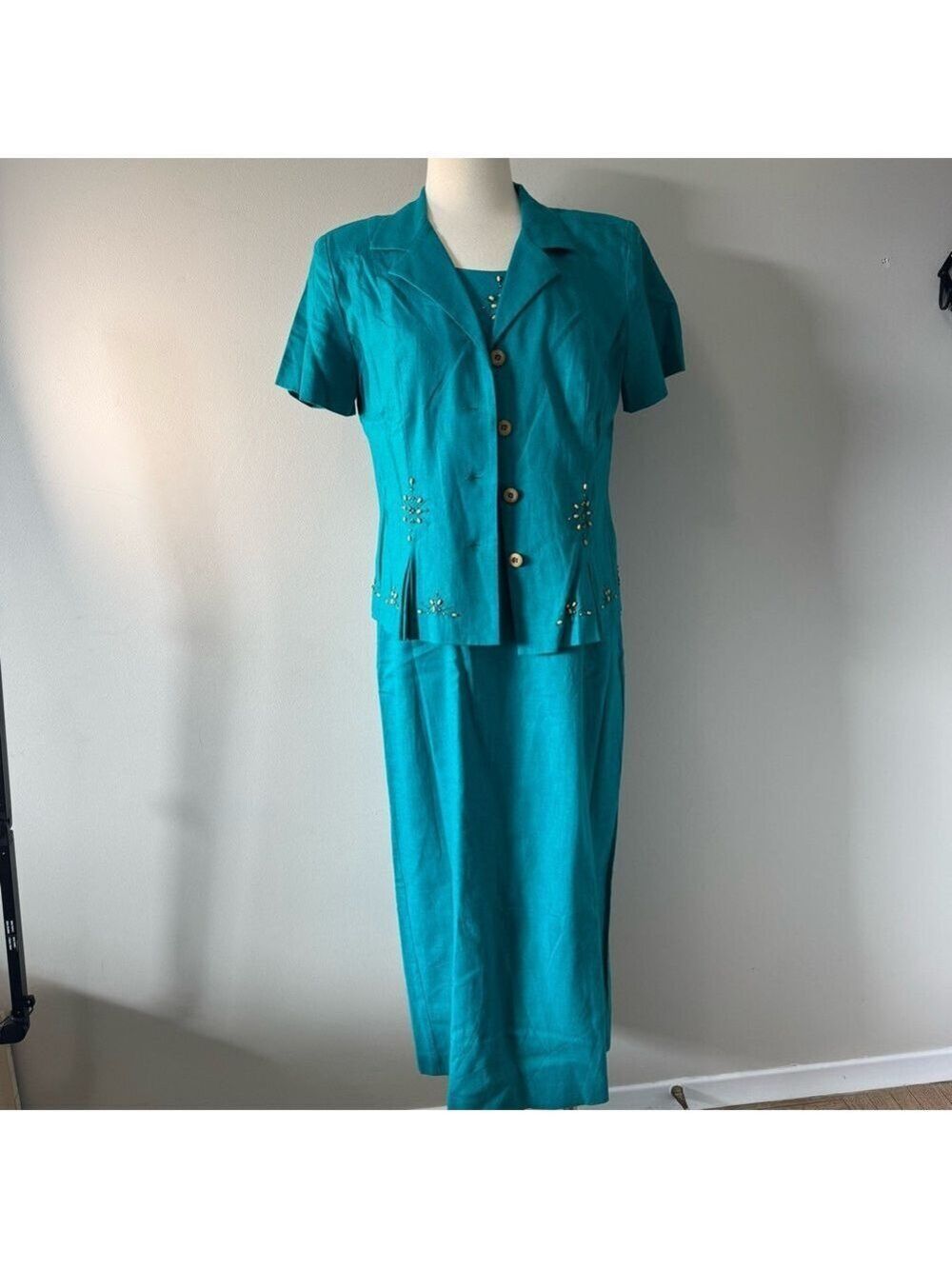 Sag Harbor vintage Teal Maxi Dress with Jacket